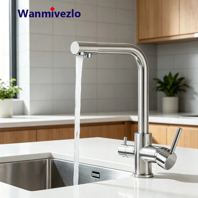Kitchen Faucet Dual Swivel Spout Drinking Water Filter Purifier Vessel Sink Mixer Tap Hot and Cold Water