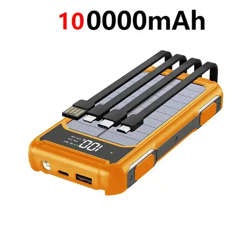 Solar Power Bank 200000mAh with Built-in Cables | Tidesmit Orange 100000mAh Tidesmit