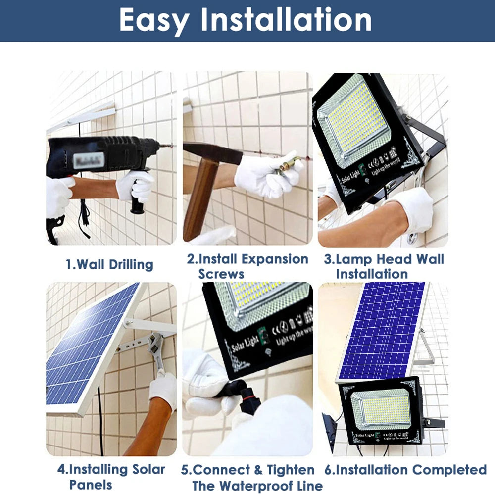 500W 6000mAh Solar Flood Lights Dual Lights, Remote Control Powered Spotlight Outdoor Garden Waterproof IP65 Villa Street Lamp
