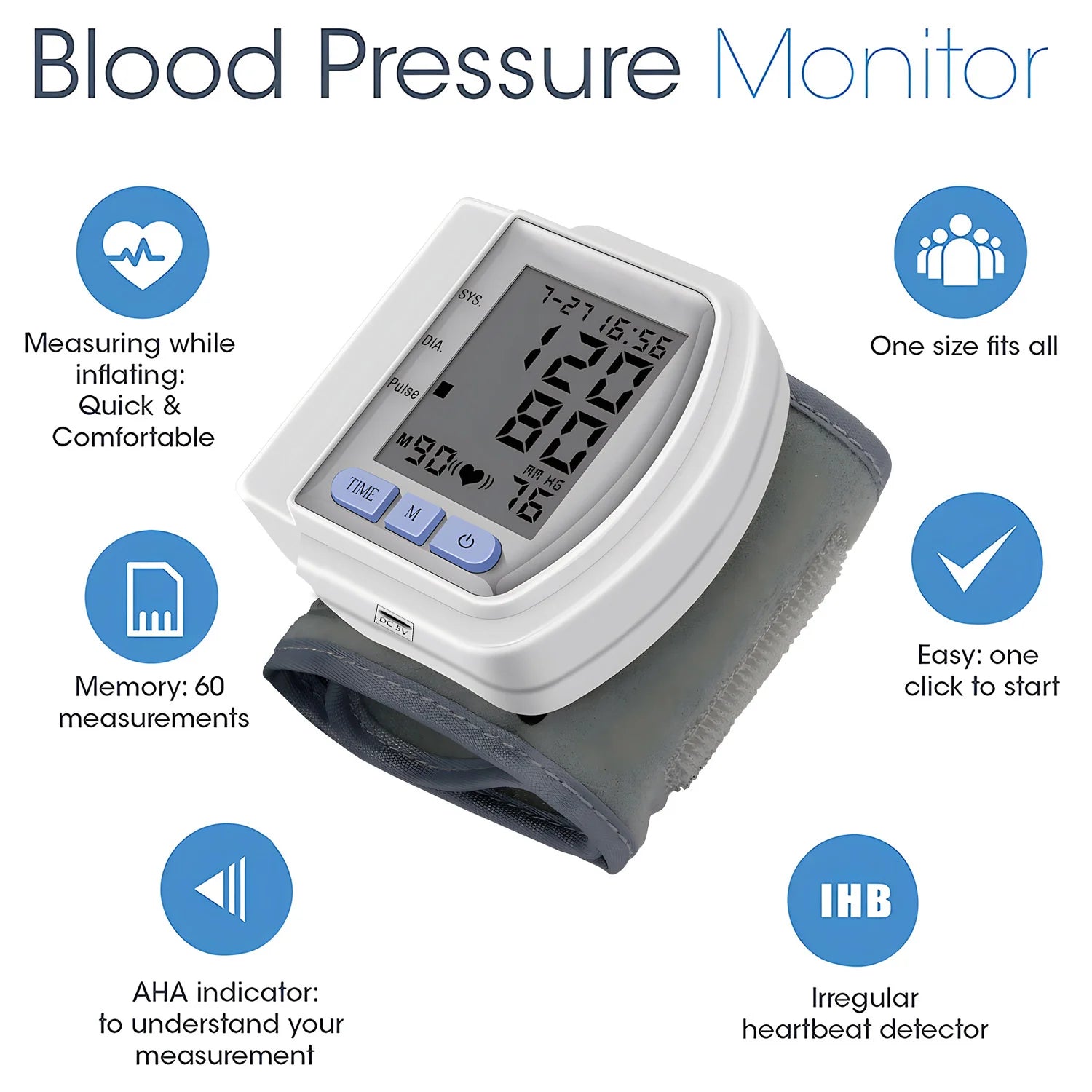 Medical Digital LCD Wrist Automatic Blood Pressure Monitor sphygmomanometer PR Heart Beat Rate Pulse Mete Tonometer Health Care