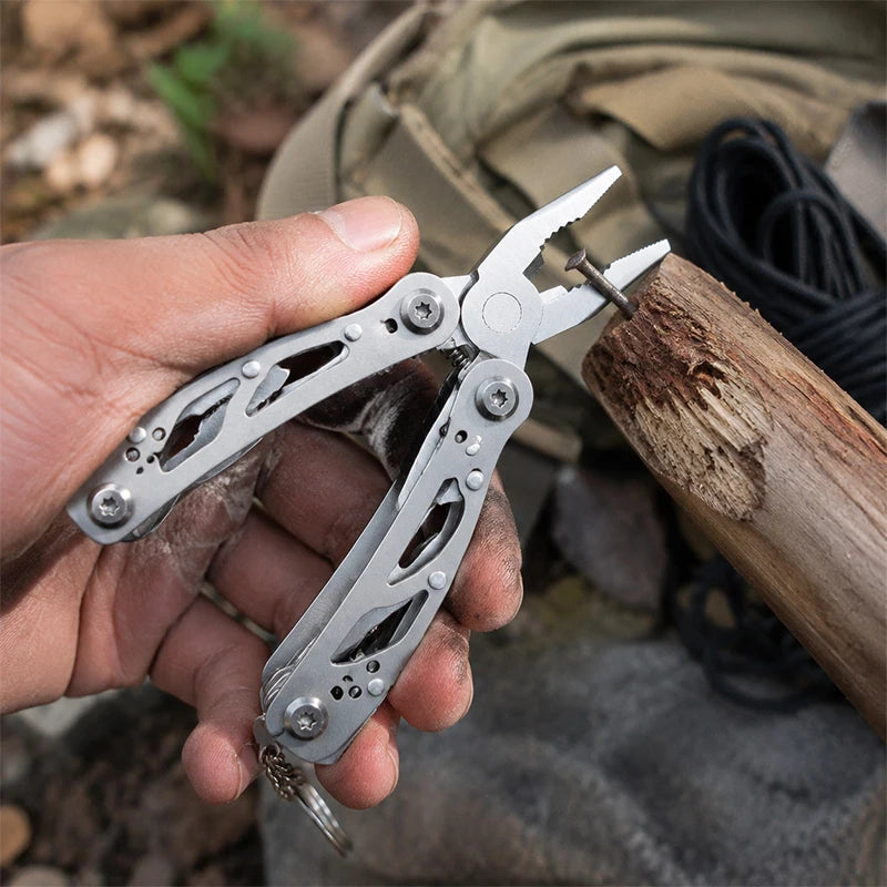 All-Steel Multi-Function Pliers Tool Foldable Pocket Keychain Knife Set with Bottle Opener Screwdriver for Outdoor Hiking