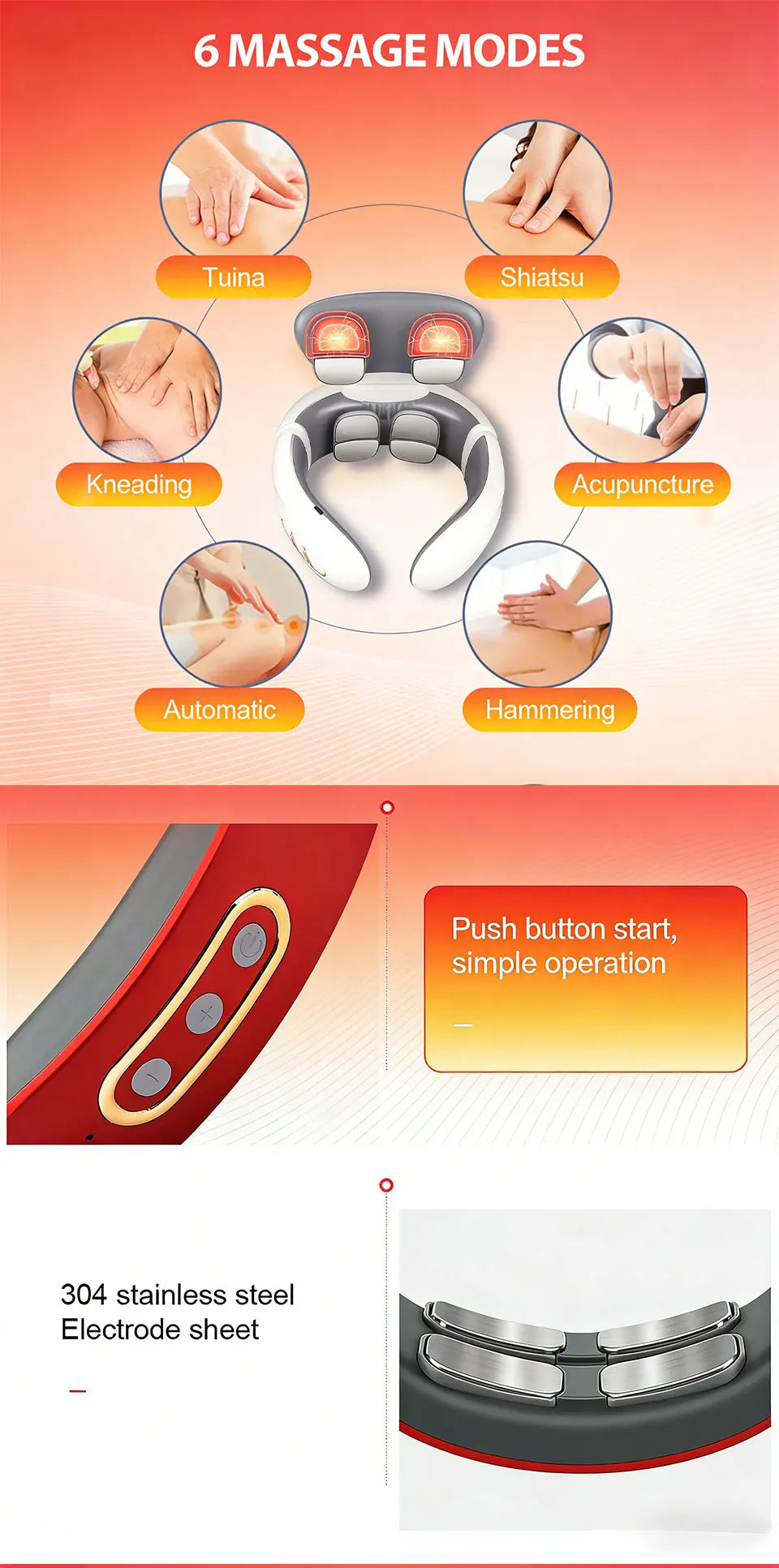 Vibration Neck Massager with Heated Pulse Relief - H808 Model Back Massage Instrument Tidesmit