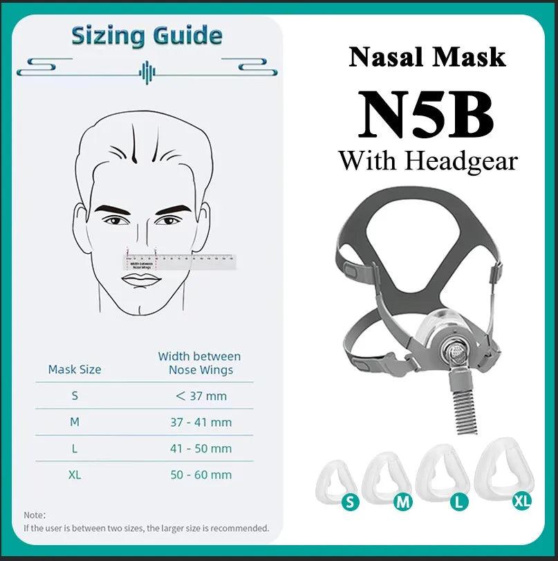 BMC N5B CPAP Mask Nasal Mask With Headgear For BIPAP Luna CPAP For Sleep Apnea Anti Snoring Forehead Support-free Design