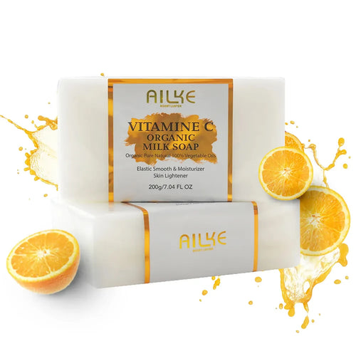Vitamin C organic milk soap bar, white with gold-trimmed labels, 200g boxed set