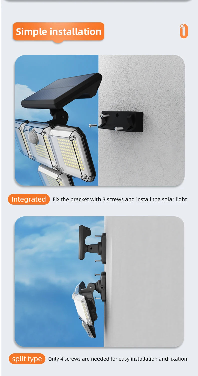 FAMCDC Solar Light 333LED IP65 Waterproof Outdoor Indoor Solar Garden Lamp With Adjustable Head Wide Lighting Angle With 3 Mode