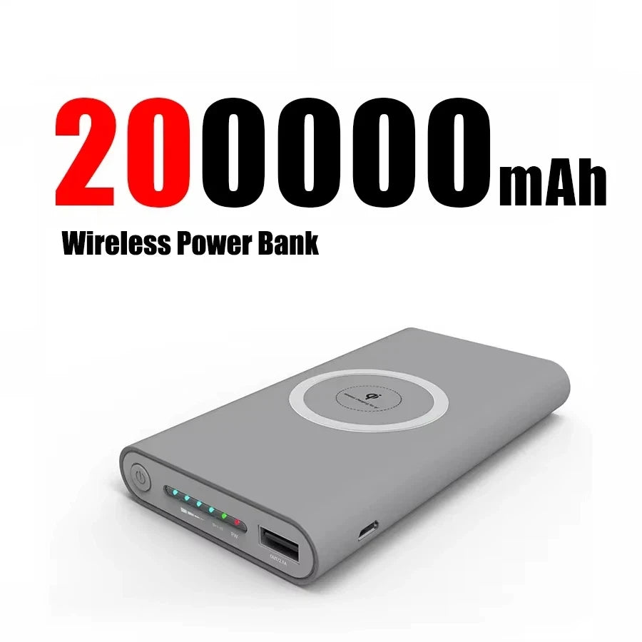 Portable Fast Charging Power Bank - High-Capacity Travel Battery Pack Grey 200000mAh Tidesmit