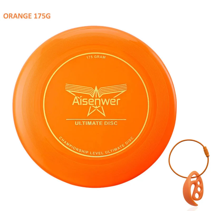 Orange 175g Aisenwer ultimate flying disc made of durable plastic, featuring a circular shape and included disc clasp.