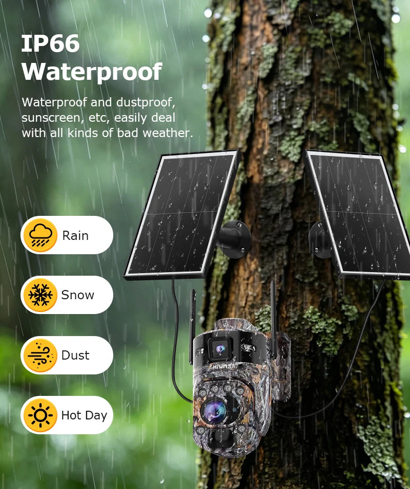 SHIWOJIA 60X 10MP AOV+PIR Outdoor Surveillance Camera WIFI/4G SIM Ai Tracking Human Detection Dual Screen CCtv Security Cam