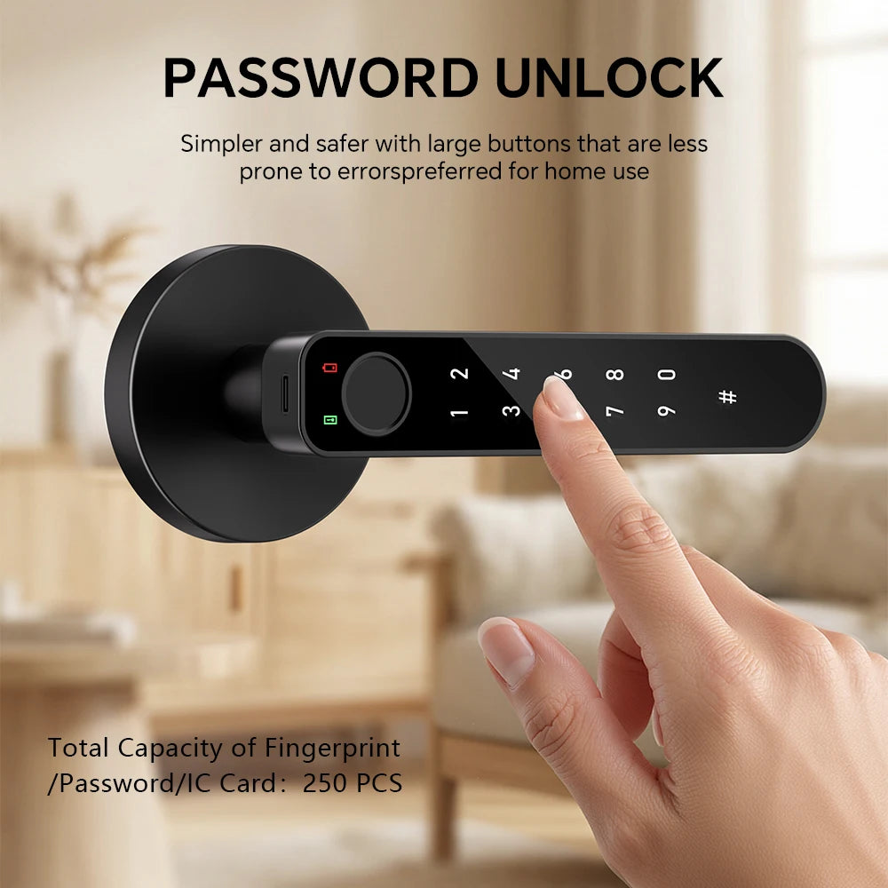 ICCSSI Smart Door Lock Fingerprint Lock Fingerprint/Tuya APP/Password/IC Card/key Unlock Multi Language Audio Playback B208APRO