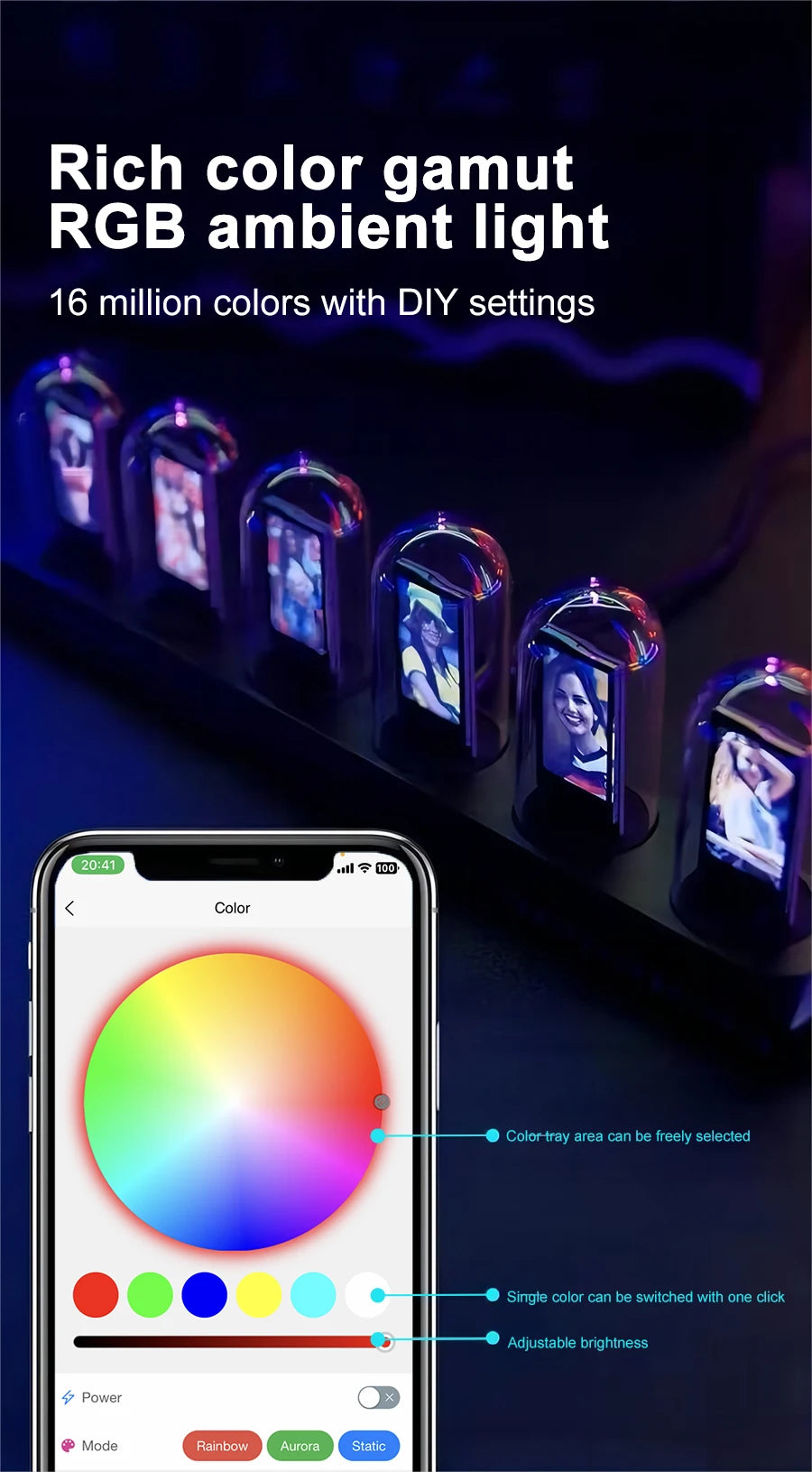 RGB Nixie Tube IPS Clock: Retro Digital Desktop Decor with Custom Display Tidesmit