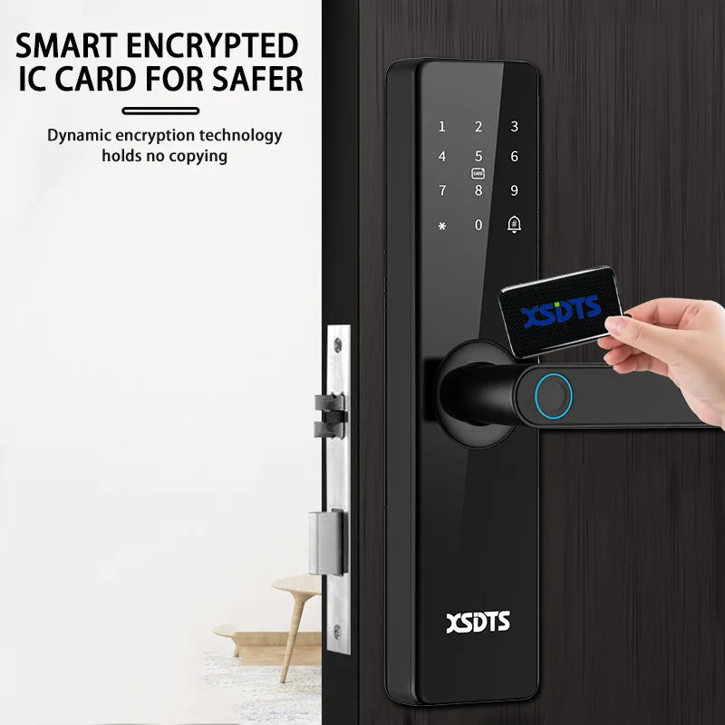 Smart Door Lock With Electronic Biometric Fingerprint Smart Card Password Key Unlock USB Tuya APP Emergency Charge lock