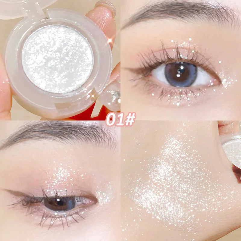 Tidesmit monochrome glitter eyeshadow and highlighter powder texture close-up for waterproof long-lasting shimmer