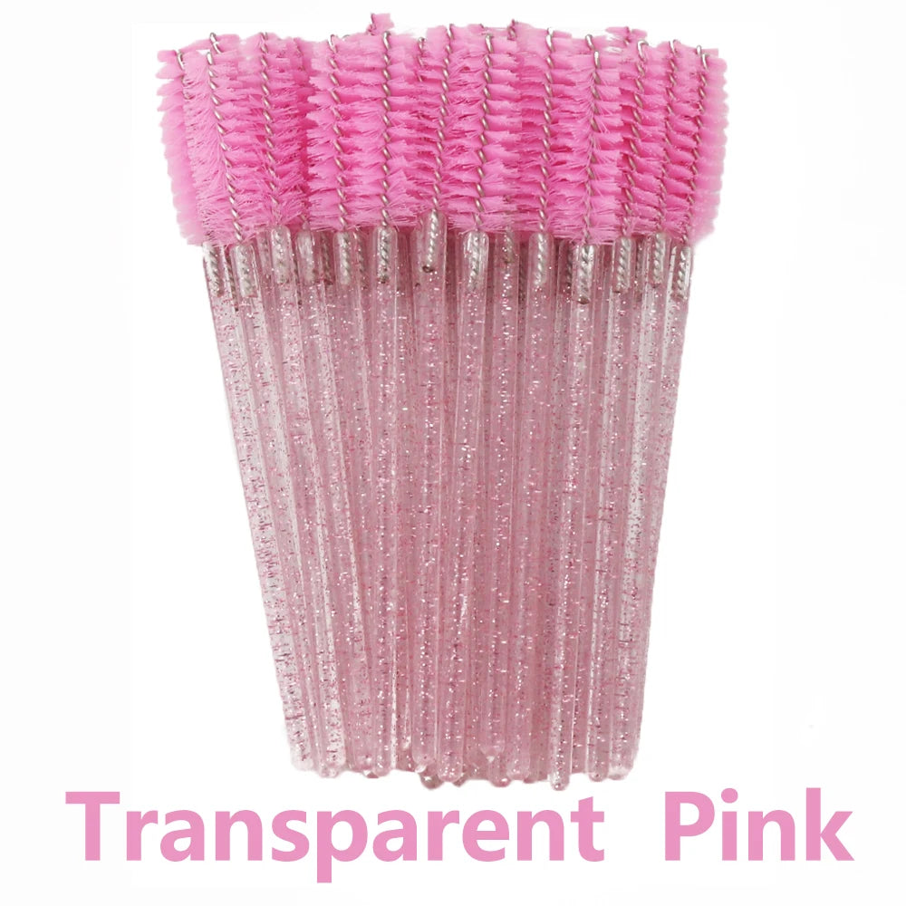 Disposable Eyelash Brushes for Extensions - Premium Soft Crystal Wands False Eyelashes Transparent Pink Tidesmit