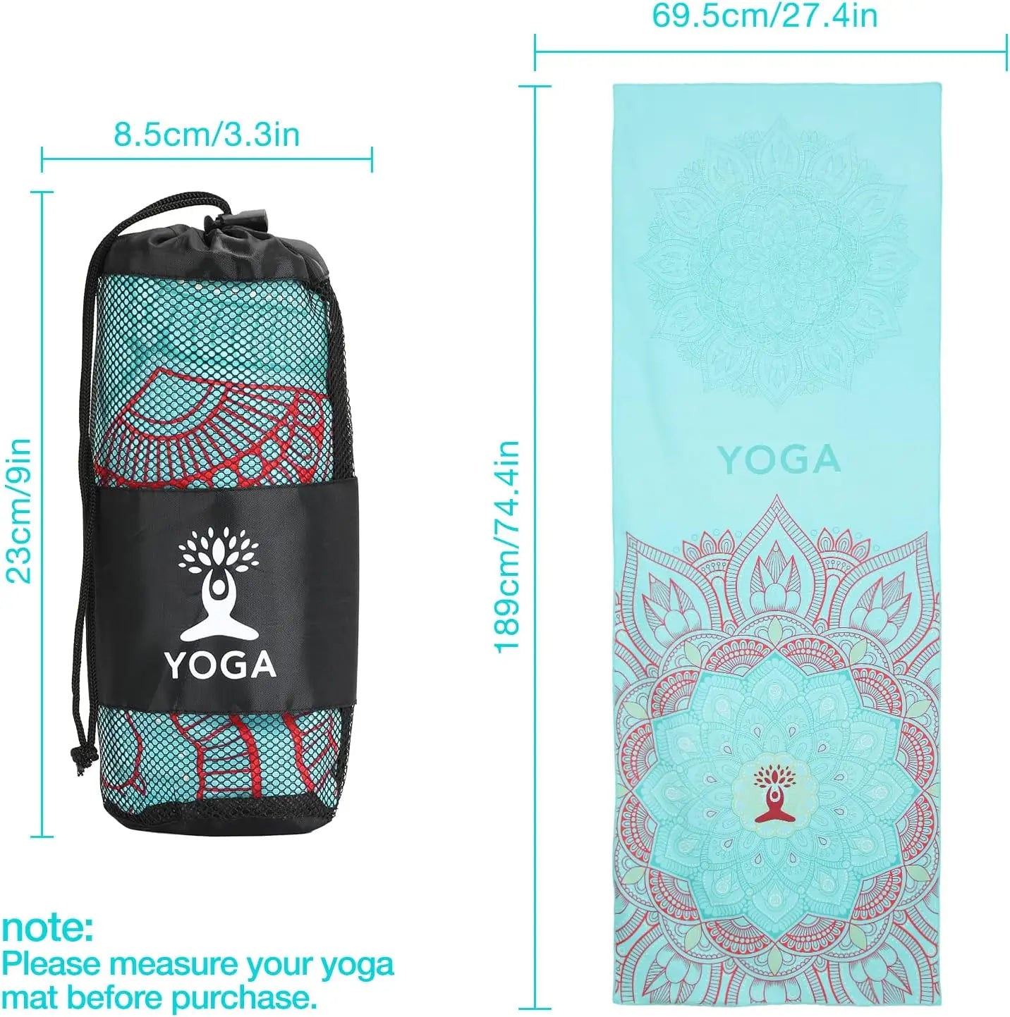MoKo Yoga Towel Non Slip Hot Yoga Mat Yoga Blanket Printing Pattern Quick Dry with Corner Pocket for Bikram Pilates Gym Workout