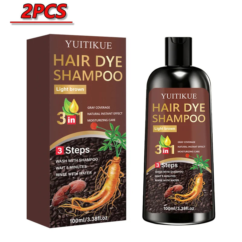 YUITIKUE Light Brown Hair Dye Shampoo 100ml - 3-in-1 Gray Coverage Natural Instant Hair Color Shampoo
