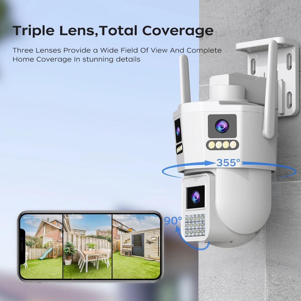 JOOAN 6K 12MP WiFi Outdoor Camera Three Len AI Motion Tracking PTZ  Video Camera Security Protection Waterproof Surveillance