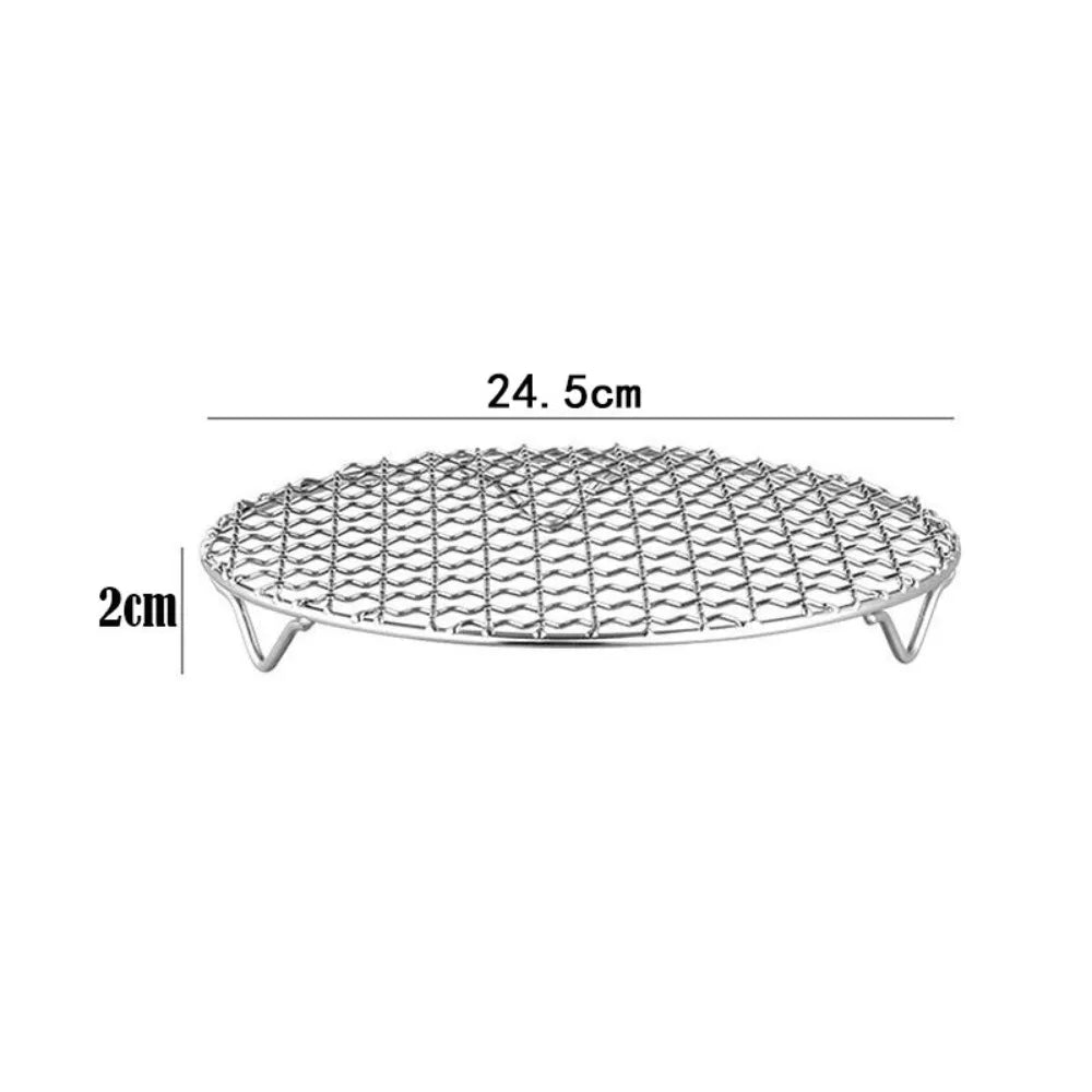 24.5cm stainless steel round grill rack with folding feet, 2cm height