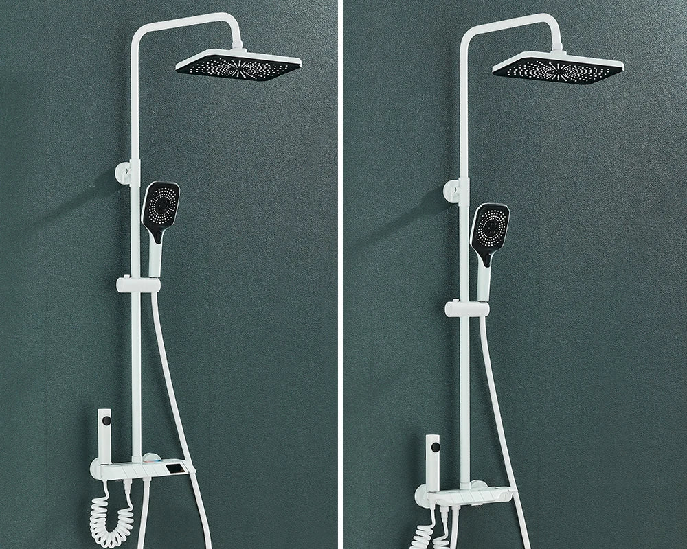 Rozin Black Digital Display Shower Faucet Set Piano Style Rainlfall Bathroom System Grey Digital Mixer Tap Bidet Shower
