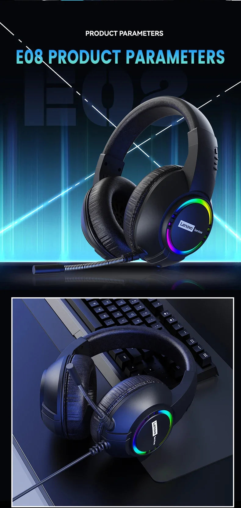 Wired Gaming Headset with 7.1 Surround Sound and RGB Lighting - E08 USB Tidesmit