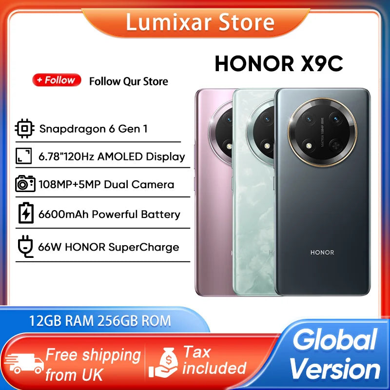 HONOR X9c 5G Global Version Smartphone Snapdragon 6 Gen 1 6.78" AMOLED Display 108MP OIS+5MP 66W SuperCharge 6600mAh MagicOS 8.0
