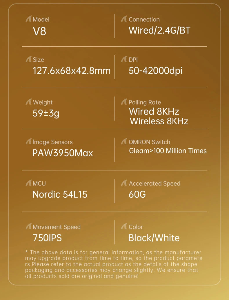 8K Receiver & V8 Wireless Mouse,Attack Shark PAW3950Max Sensor,0.168ms Key Delay and Golden Right Hand Design,Black/White Choice