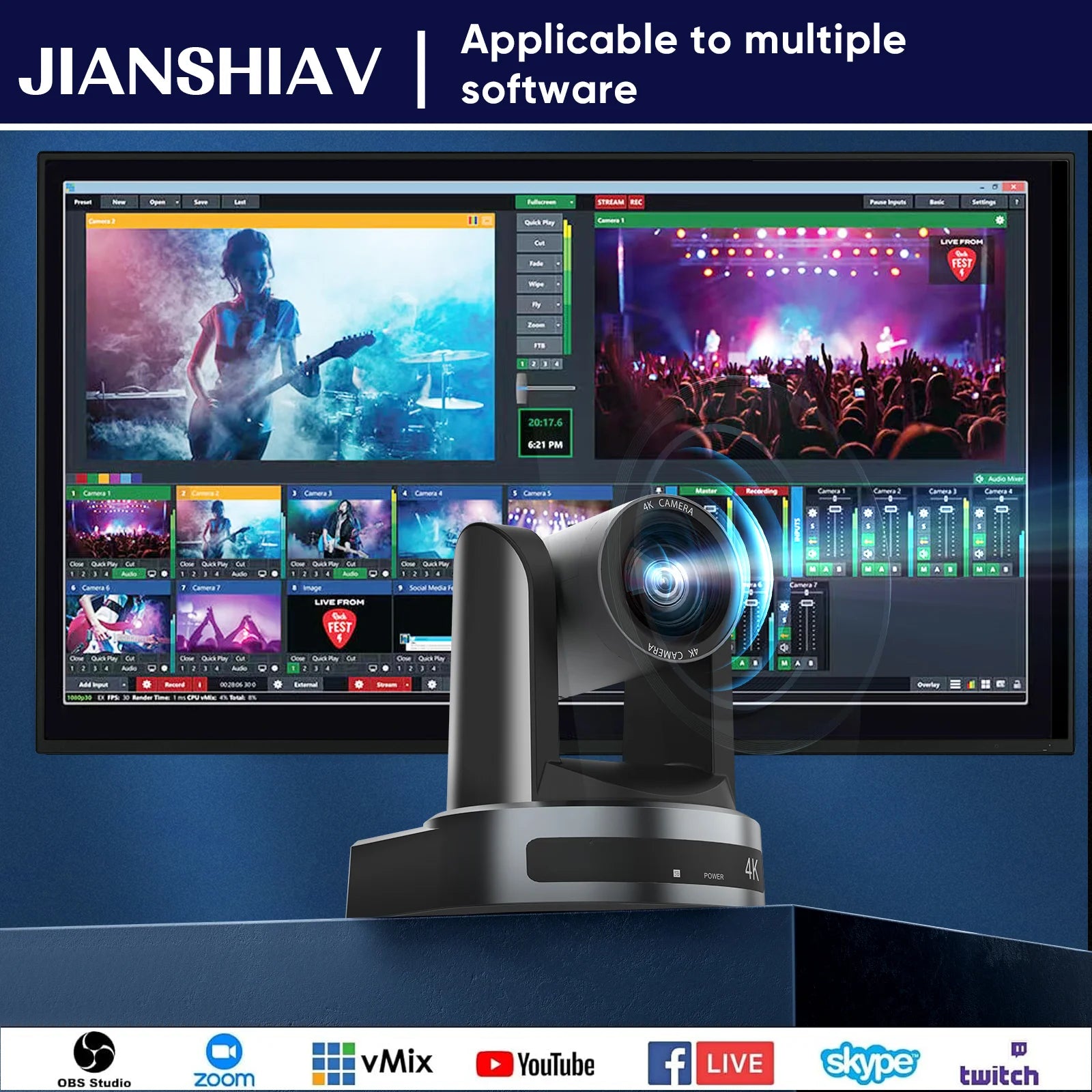NDI/SDI 4K PTZ Camera 10X 20X Zoom Video Conference Live Streaming HDMI USB IP POE 1080P for Church NetMeeting Broadcast Youtube