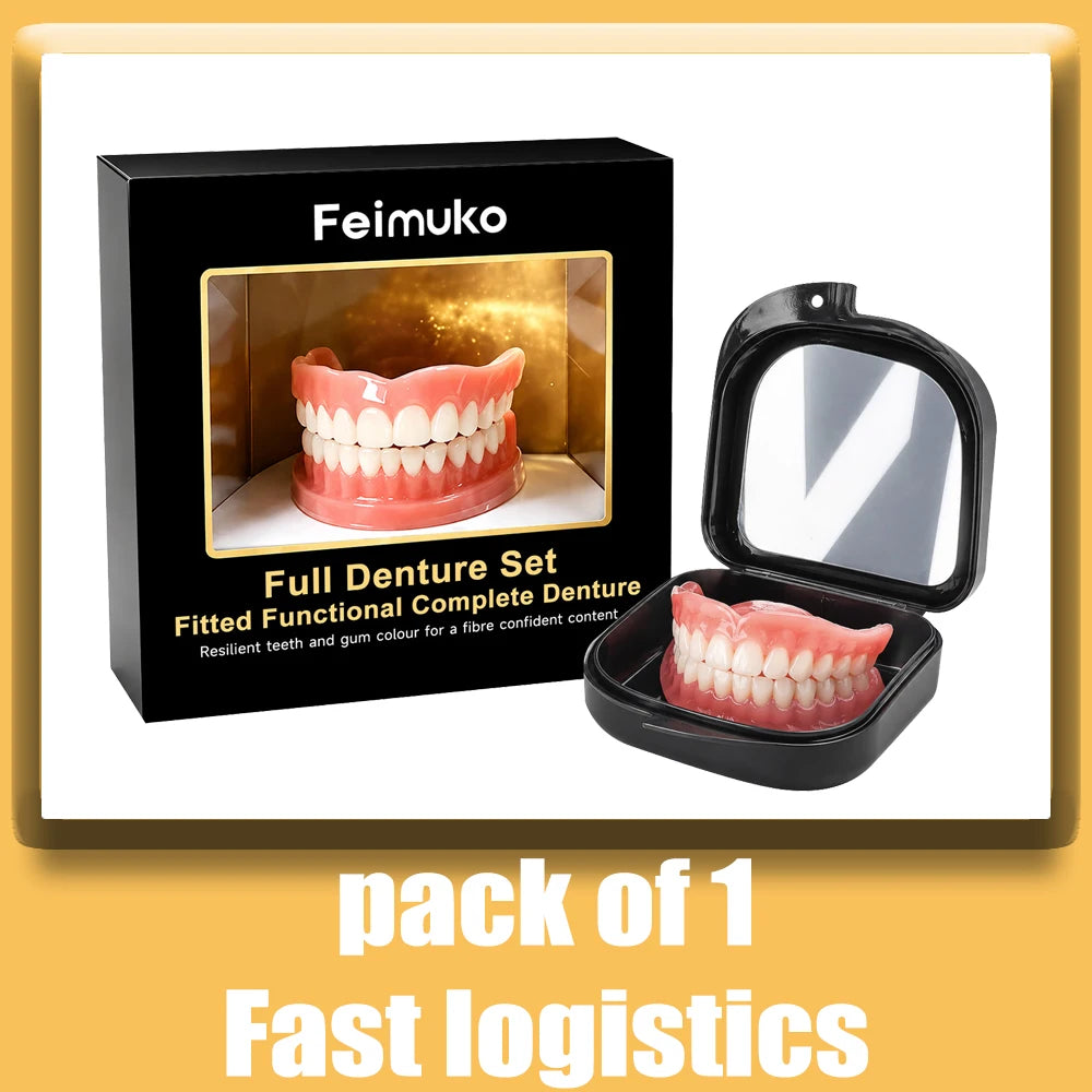 The item pictured is a set of dentures for adults, not a baby teething toy. Therefore, SEO keywords for teething do not apply.