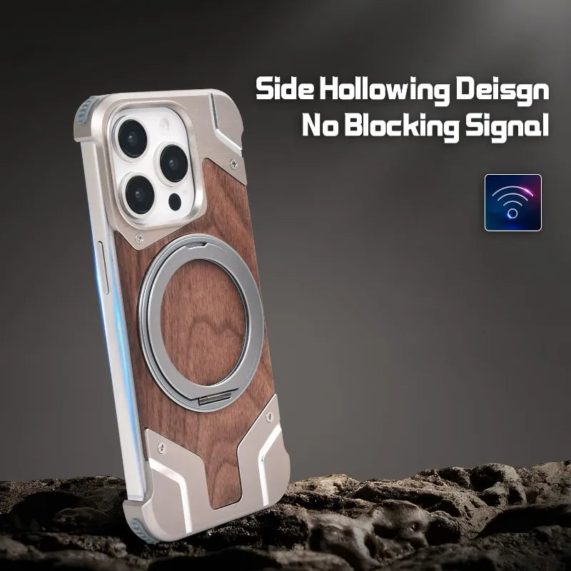 Magnetic Walnut Wood Phone Case for iPhone 16 Pro | Shock-Absorbing Cover Tidesmit