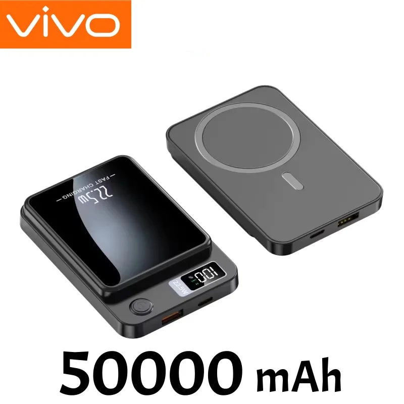 Magnetic Wireless Power Bank 50000mAh - Fast Charging USB-C Travel Battery Black 50000mAh Tidesmit