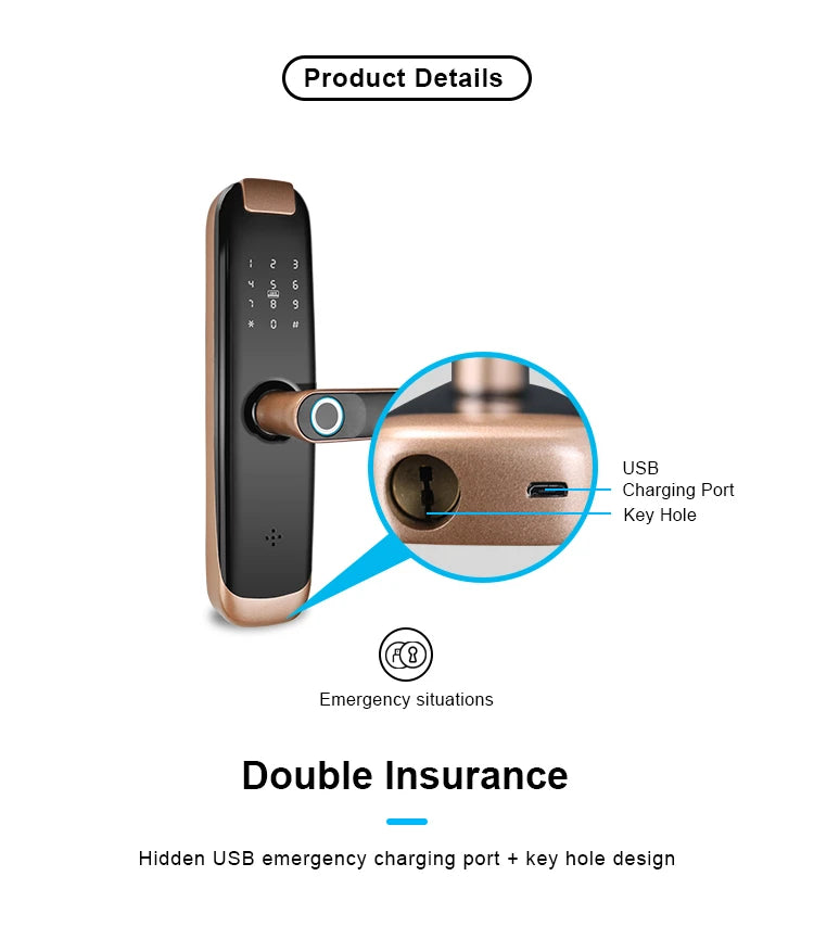 TUYA APP Compatible Smart Life App Unlock Smart Door Lock for Home Wood Door with Fingerprint Handle Combination Rfid Card