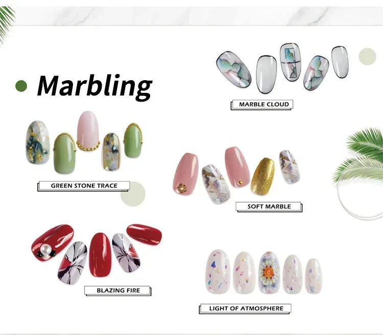 Smart 3D nail printer art patterns: marble, stone, floral, and glitter designs for DIY home salon nail painting.