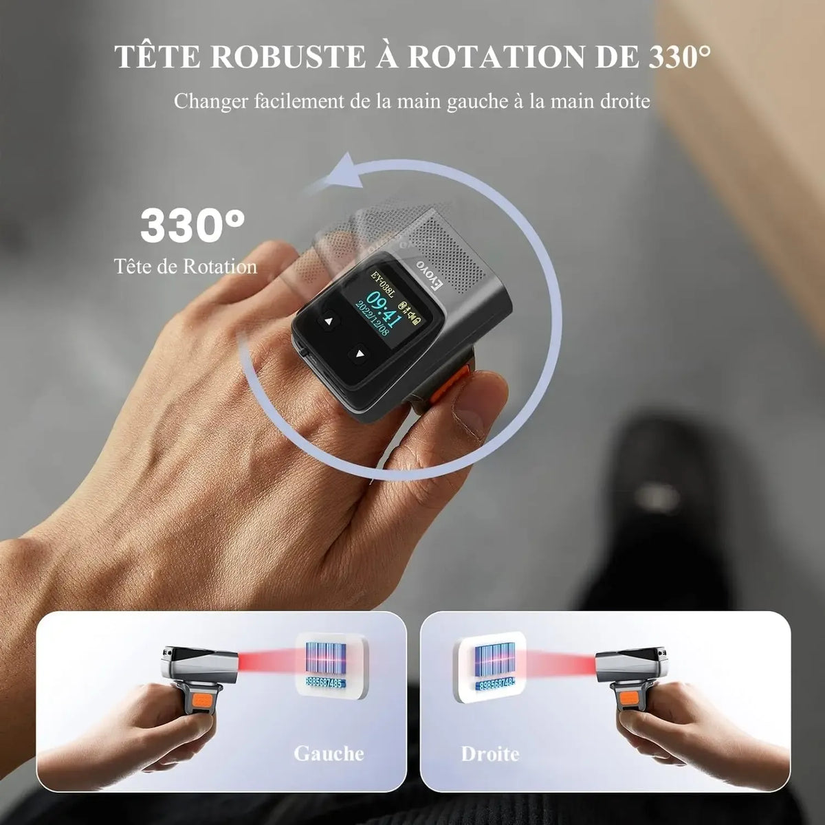 Eyoyo Wearable Bluetooth Ring Barcode Scanner with Display Mini 1D Wireless Finger Bar Code Reader Inventory Accurate Scanning