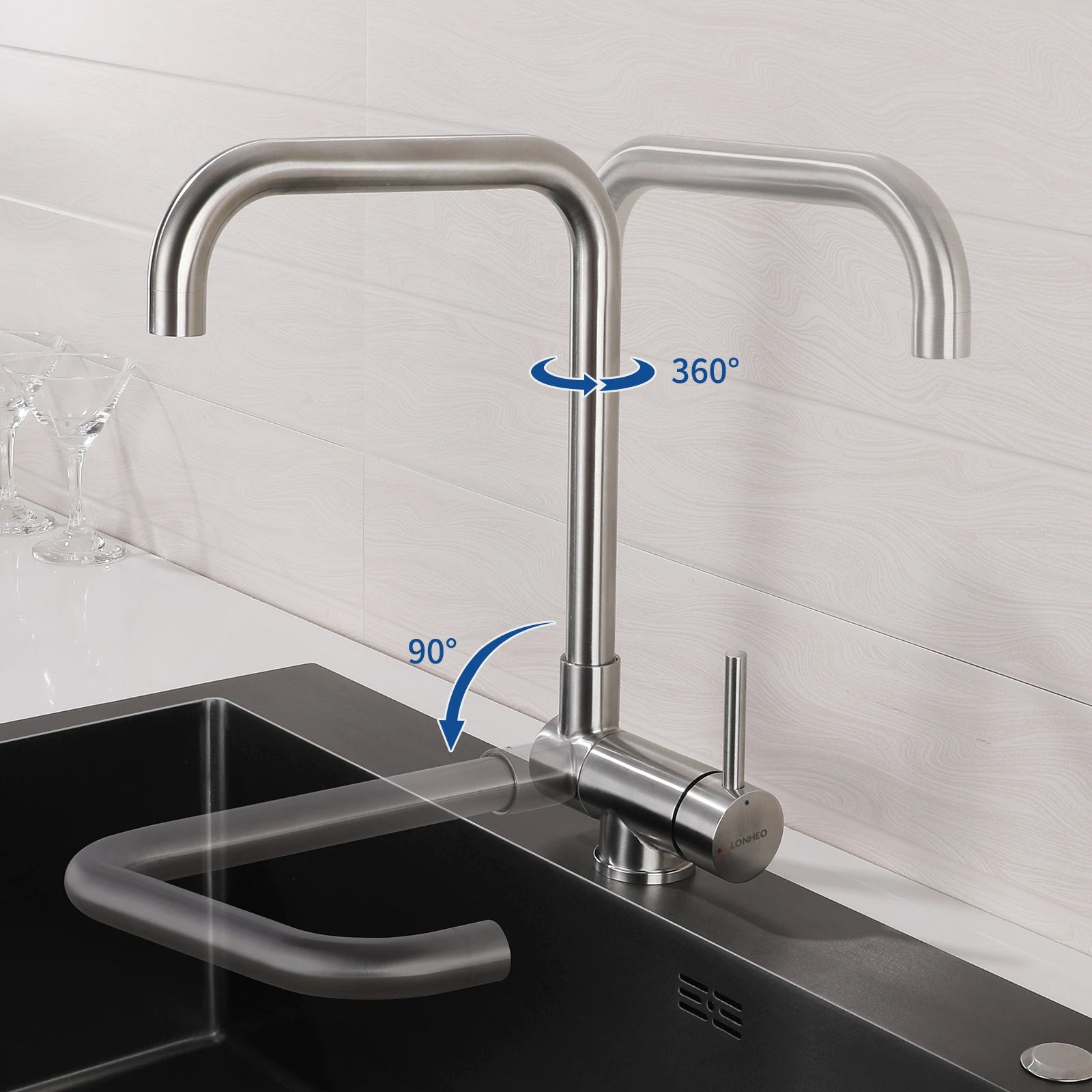 360° Swivel Foldable Kitchen Mixer, Kitchen Faucet with Window-Facing Folding Handle, 304 Stainless Steel Sink Mixer Tap