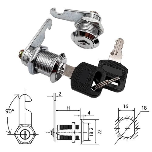 Metal lock cylinder with two keys and mounting pin, chrome housing and black key head
