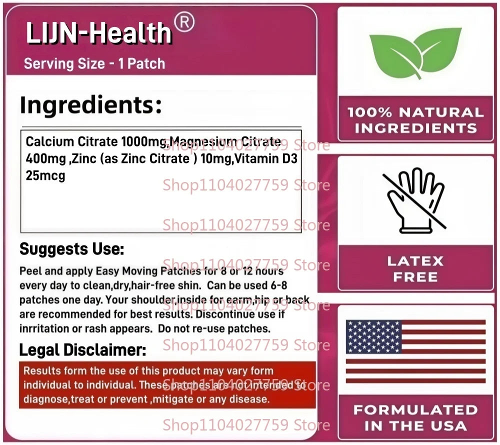 30 Patches Calcium Magnesium Zinc Transdermal Patches with Vitamin D3 for Teeth and Bone Health