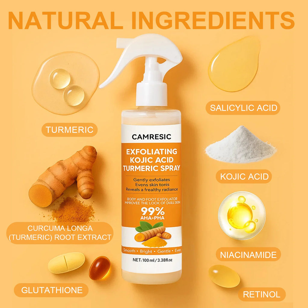 Body Keratin Care Kojic Acid Turmeric Spray Gently Exfoliating Peeling Solution Brightening Hydrating Skin Care All Skin Types