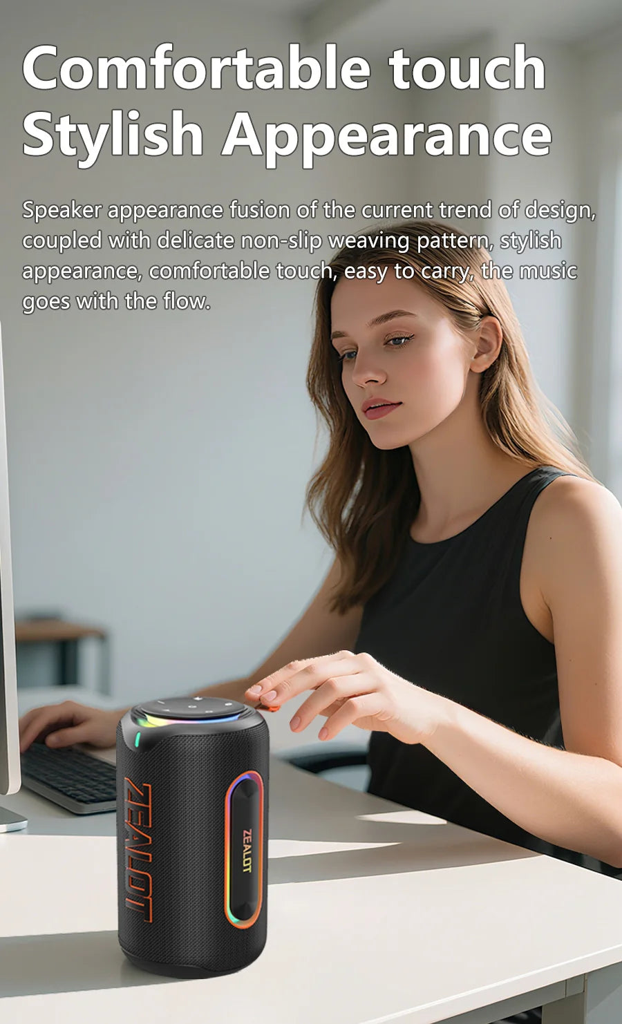 ZEALOT-MP1 60W Wireless Speakers,RGB Light,30 Hours Playtime,, Waterproof IPX 6,Wireless Speaker, Dual Pairing, 8000mAh Battery.