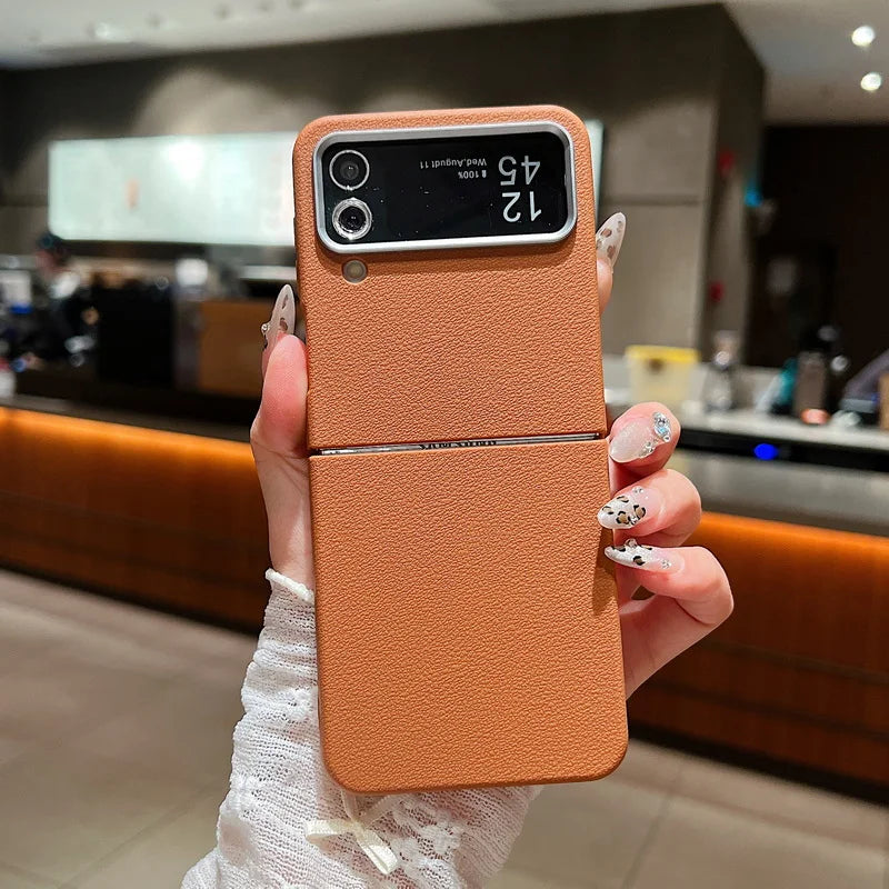 Samsung Z Flip 7 Leather Case - Slim Shock-Absorbing Folding Cover Grey Brown China Mainland Tidesmit
