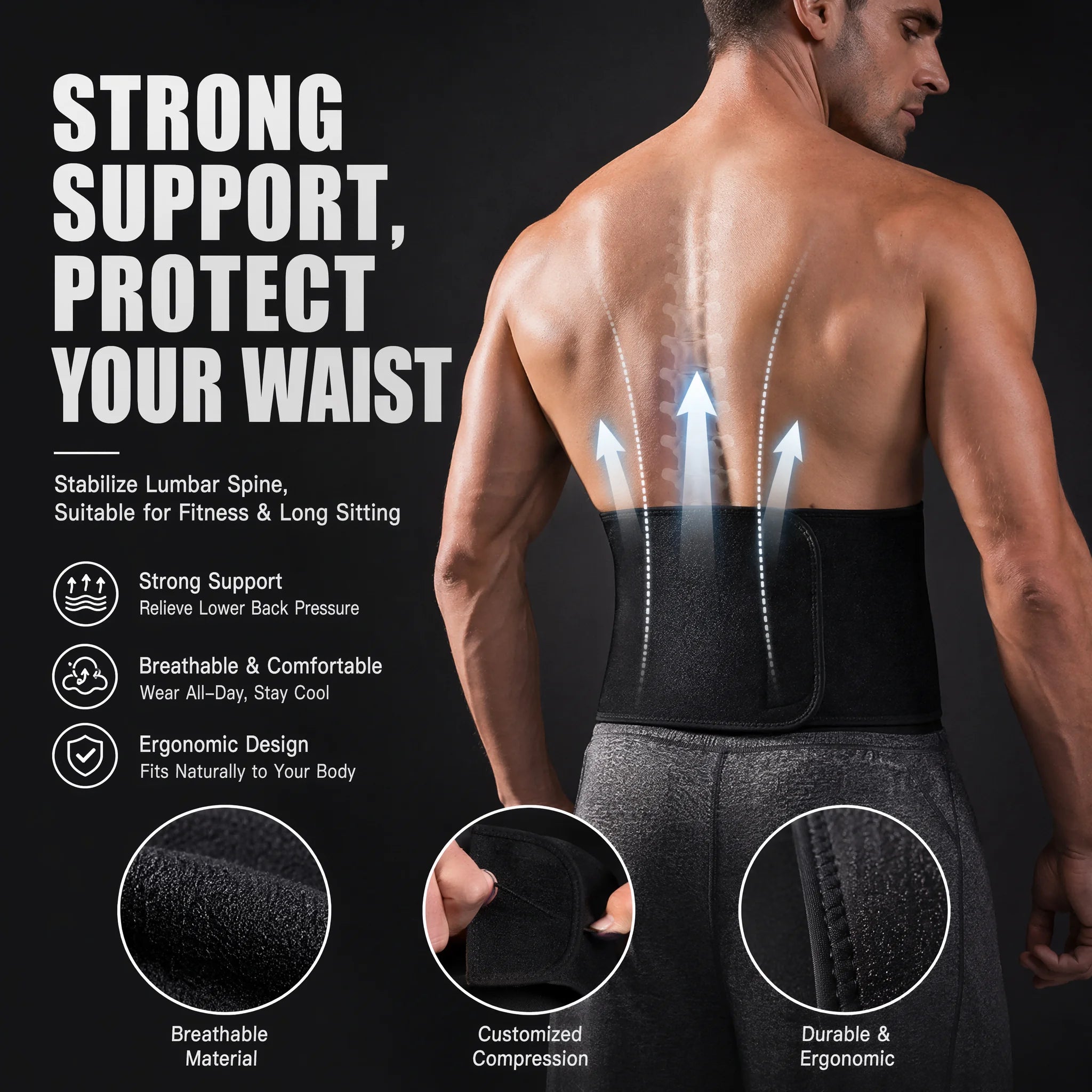 VBOSI Back Support Lumbar Belt Adjustable Waist Brace Men Women Sciatica Relief Lower Back Pain Support for Office Working