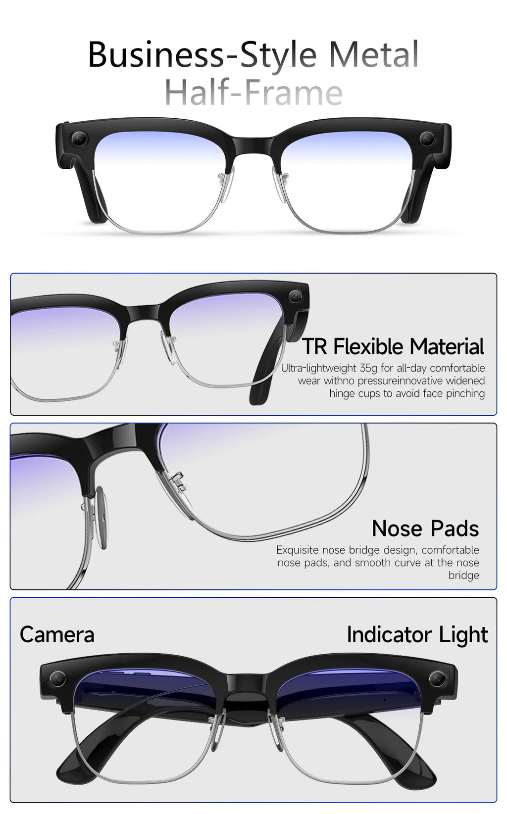 AI Smart Glasses with 8K Camera - Black Bluetooth Mixed Reality Headset Tidesmit