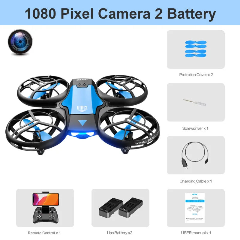 4K Camera Drone - Foldable Beginner Quadcopter with Obstacle Avoidance Blue-1080P-2B Tidesmit