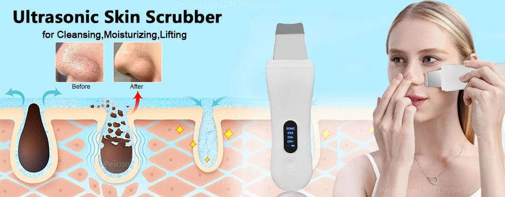 Ultrasonic Skin Scrubber Facial Cleanser - White Professional Care Scrubs Treatments Tidesmit