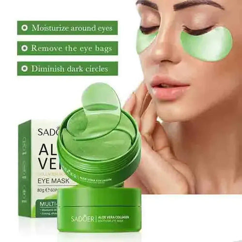 Green eye mask jar and box set with aloe vera collagen gel pads