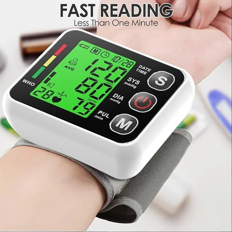 Wrist Digital Blood Pressure Monitor Heart Rate Pulse Meter Measure Sphygmomanometer LCD Screen Portable Health Care Tonometer