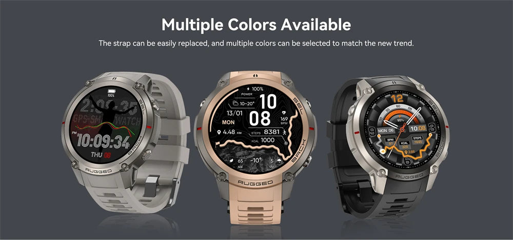 New Rugged GPS Sport Smartwatch 1.43" AMOLED Screen 5ATM Waterproof Offline Map Compass 500mAh Smart Watch for Men Android iOS