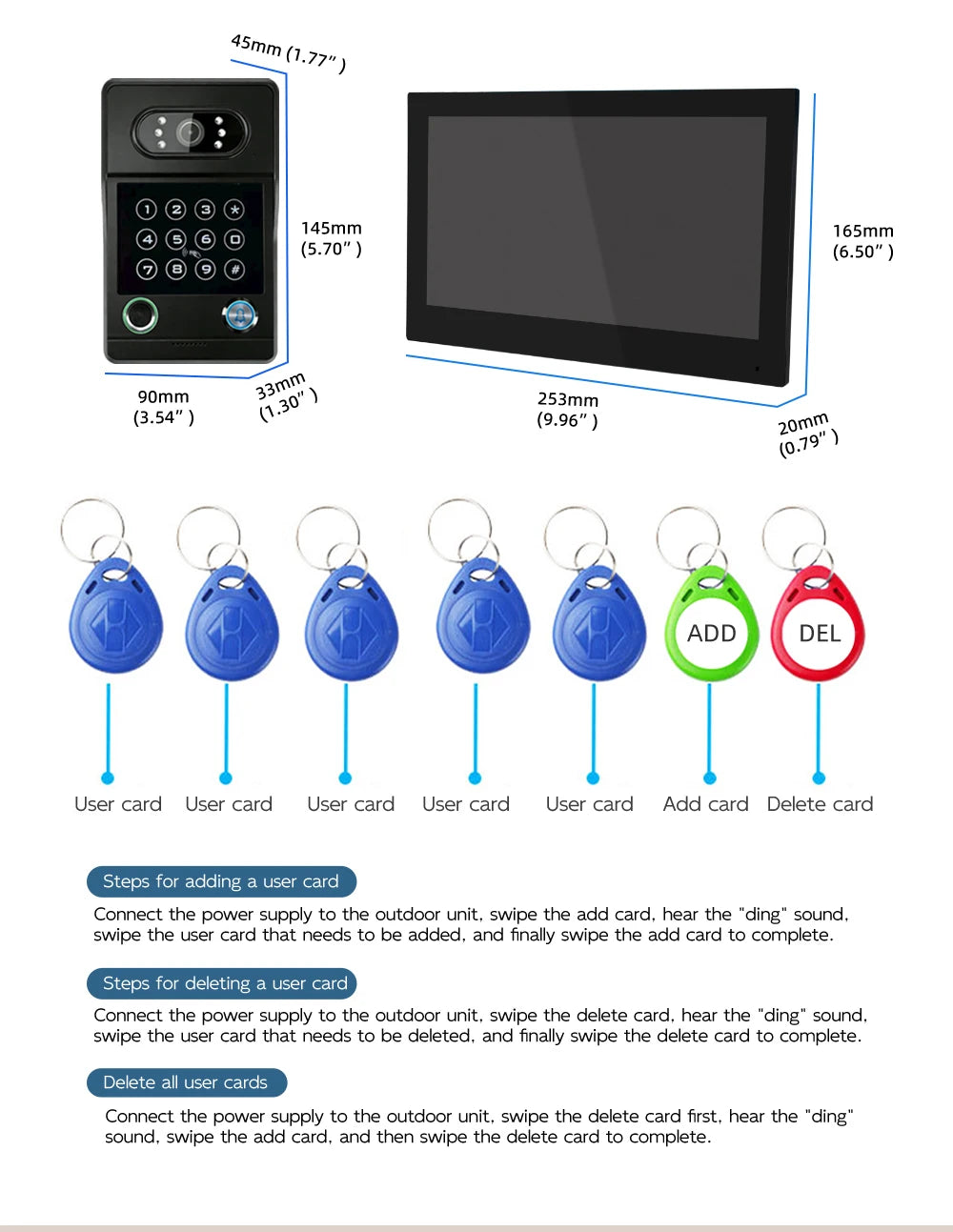 Tuya 7-inch smart video intercom doorbell system, with ID card and Wi-Fi connectivity, suitable for video intercom devices home