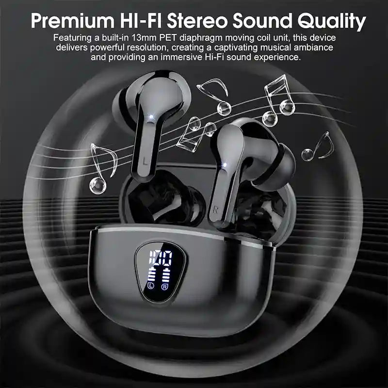Tidesmit Wireless Earbuds with ENC Mic - 48H Playtime - Waterproof Black Tidesmit