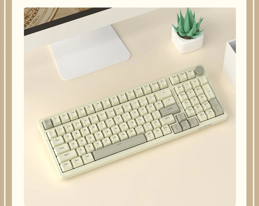 AK992 Retro Wired Mechanical Keyboard 100% 98-Key Full Layout Hot-Swap USB Gaming Keyboard Multimedia Key Knob, Blue Backlight