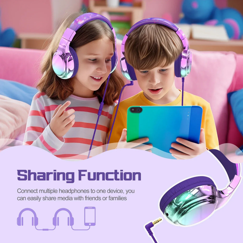 Kids Headphones Wired for School 85/94dB Volume Limiter Foldable Stereo Sound Headset with Mic for Kids Girls Learning Tablet PC Tidesmit