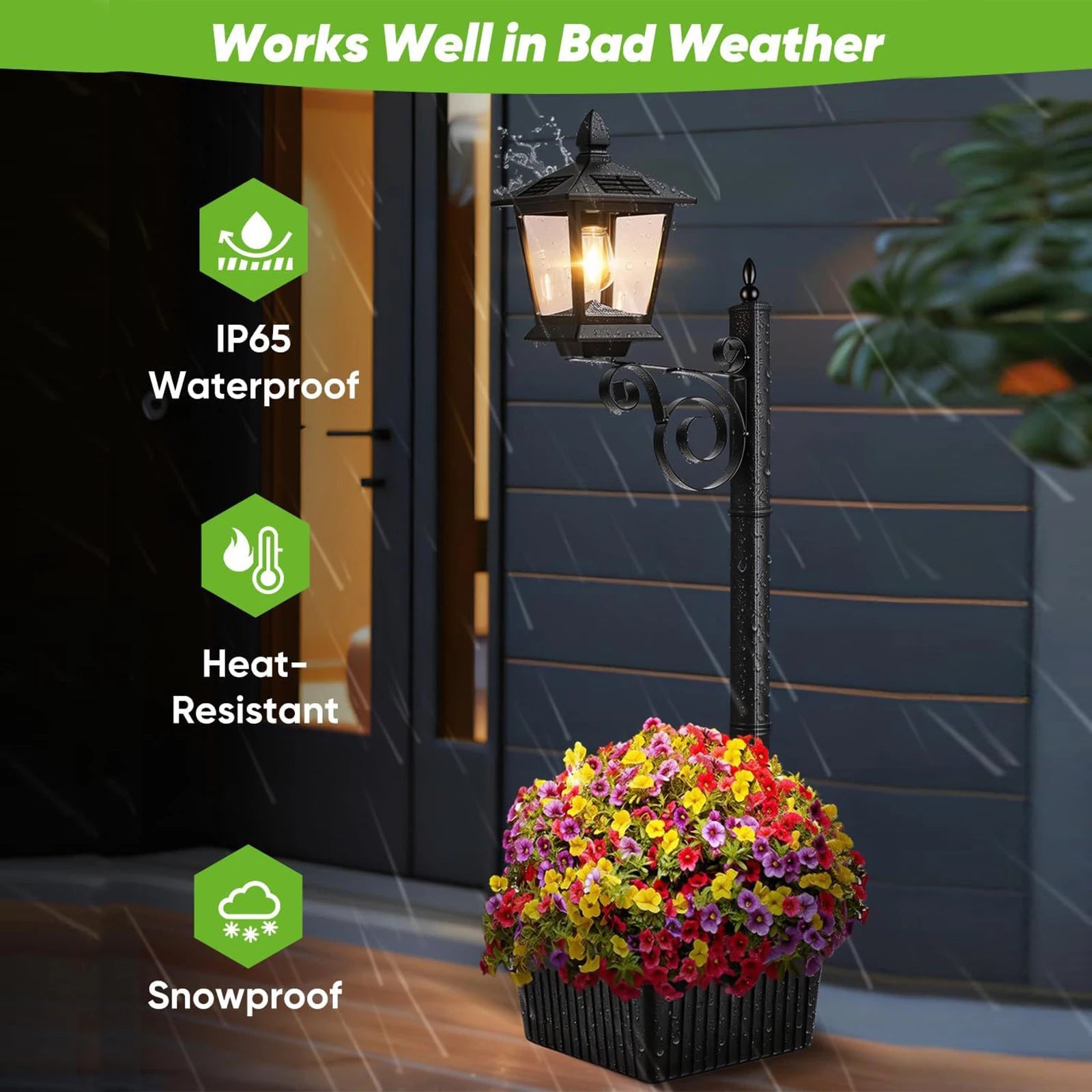2 In 1 Outdoor Flower Pots Light with Planter Freestanding Planters Lamp Decorative Solar Lamp for Outside/Front Door/Yard/Lawn